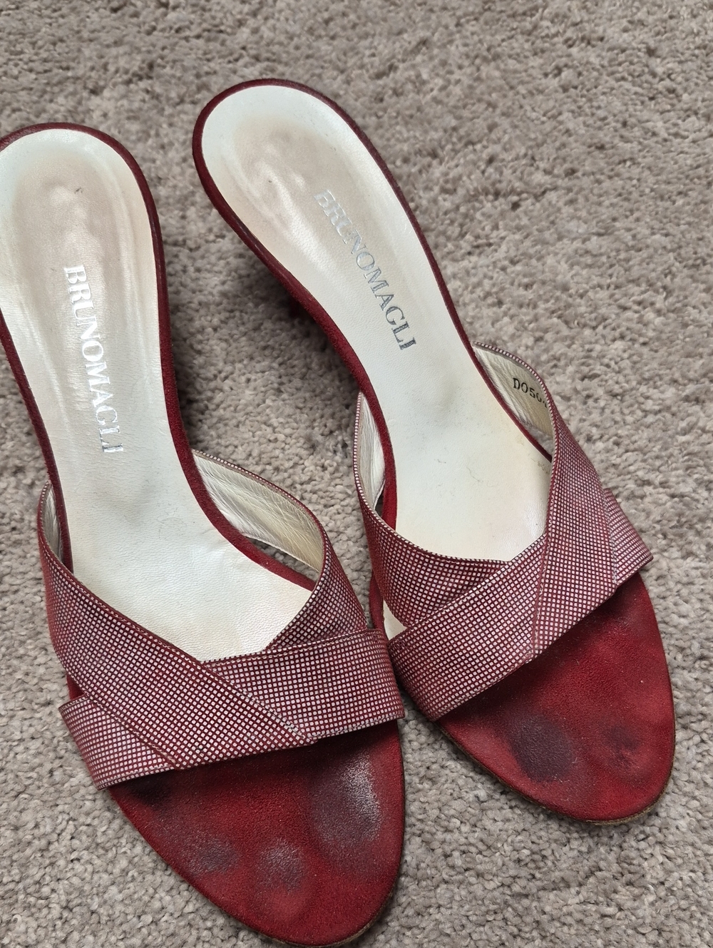 Bruno Magli Wine Red Textured Crossover Slip-On Mules
